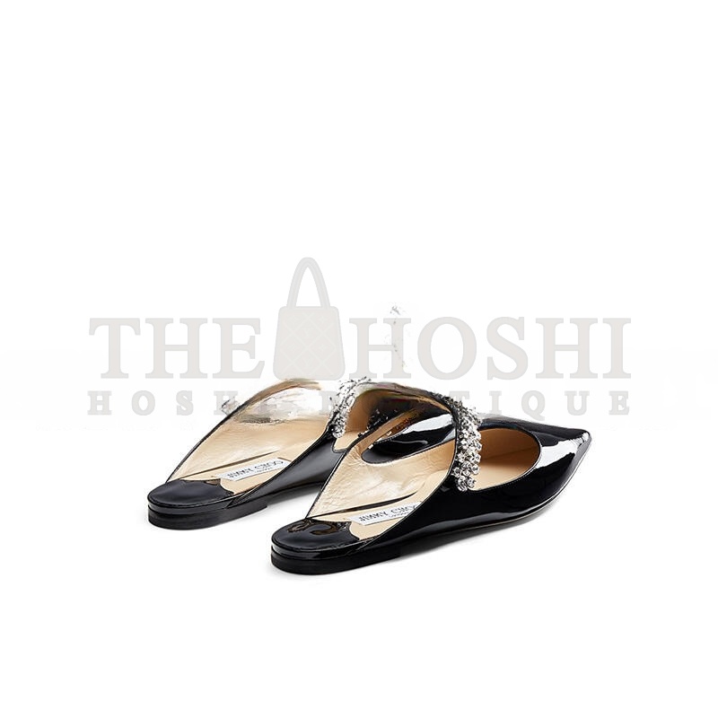 J1m*y Ch00 BLACK PATENT LEATHER MULES WITH CRYSTAL STRAP BINGFLATPAT010003 Master Quality